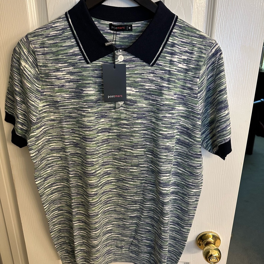 Men's PostMarc Green and Blue Polo Sweater